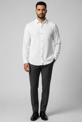 Jakar Desenli Erkek Gömlek Ekru - Erkek Gömlek