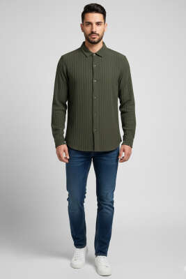 Jakar Desenli Erkek Gömlek Haki - Erkek Gömlek