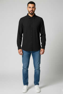 Jakar Desenli Erkek Gömlek Siyah - Erkek Gömlek