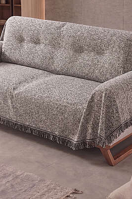 Jakar Desenli Püsküllü Koltuk Örtüsü Ekru - Koltuk Örtüsü