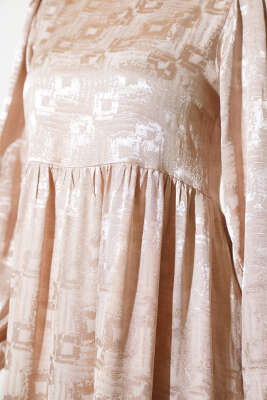 Jakar Desenli Salaş Elbise Bej - Tesettür Elbise