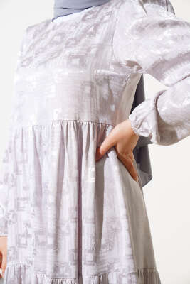 Jakar Desenli Salaş Elbise Gri - Tesettür Elbise