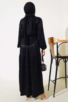 Jakar Desenli Salaş Elbise Siyah - Tesettür Elbise