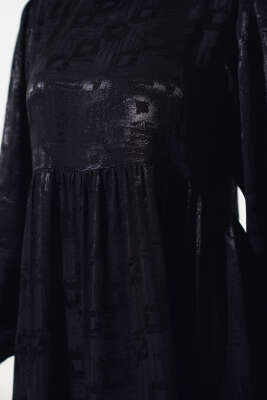 Jakar Desenli Salaş Elbise Siyah - Tesettür Elbise