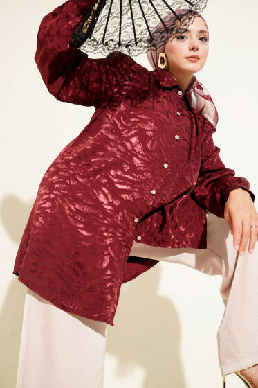 Jakar Desenli Tunik Bordo - Tunik