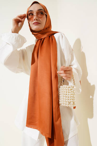 Jakar Düz İpek Şal Kiremit - Başörtüsü