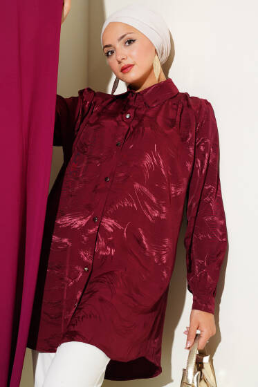 Jakar Fırça Desenli Gömlek Bordo - Gömlek