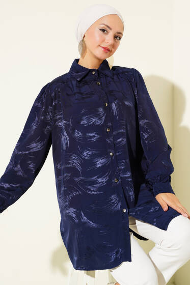 Jakar Fırça Desenli Gömlek Lacivert - Gömlek