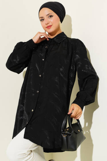 Jakar Fırça Desenli Gömlek Siyah - Gömlek