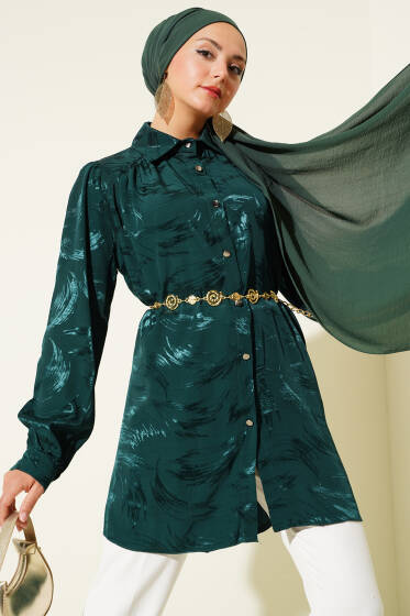 Jakar Fırça Desenli Gömlek Zümrüt - Gömlek