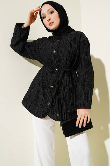 Jakar Kabartma Desenli Ceket Siyah - Ceket