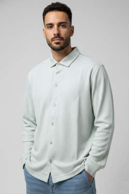 Jakarlı Çizgili Erkek Gömlek Yeşil - HİT TİME