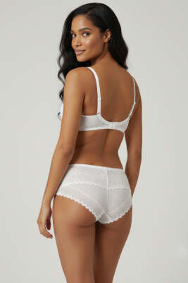 Jakarlı Dantel Detaylı Destekli Sütyen Takım Ekru - Destekli Sütyen Takım