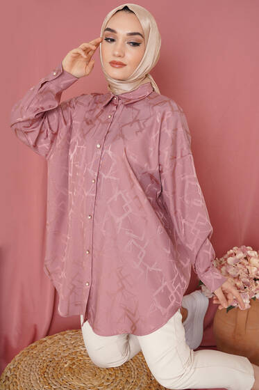 Jakarlı Desenli Gömlek Gül Kurusu - Gömlek