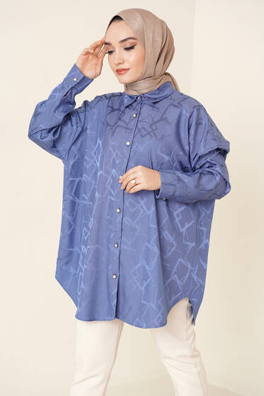 Jakarlı Desenli Gömlek İndigo - Gömlek