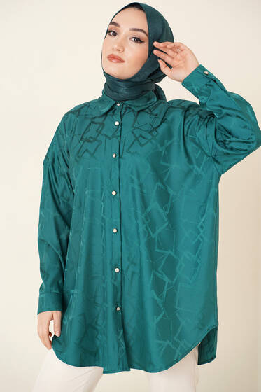 Jakarlı Desenli Gömlek Zümrüt Yeşili - Gömlek