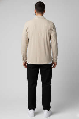 Jakarlı Erkek Gömlek Bej - Erkek Gömlek