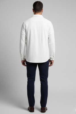 Jakarlı Erkek Gömlek Ekru - Erkek Gömlek