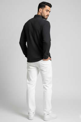 Jakarlı Erkek Gömlek Füme - Erkek Gömlek