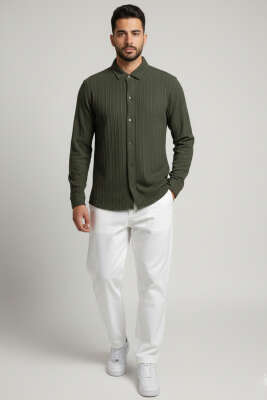 Jakarlı Erkek Gömlek Haki - Erkek Gömlek