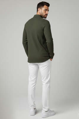 Jakarlı Erkek Gömlek Haki - Erkek Gömlek