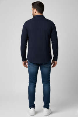 Jakarlı Erkek Gömlek Lacivert - Erkek Gömlek