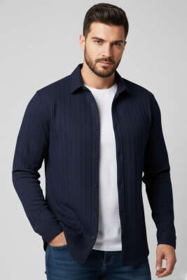 Jakarlı Erkek Gömlek Lacivert - Erkek Gömlek