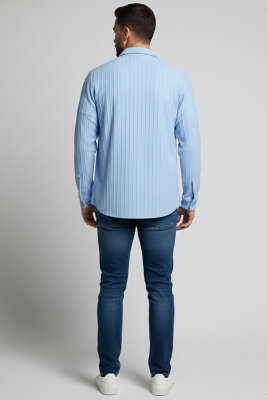 Jakarlı Erkek Gömlek Mavi - Erkek Gömlek