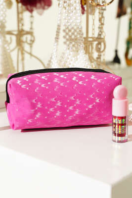 Jakarlı Fermuarlı Makyaj Çantası Fusya - NEW WELL