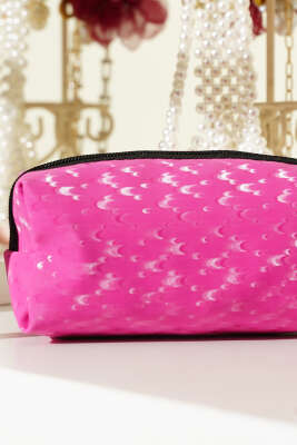 Jakarlı Fermuarlı Makyaj Çantası Fusya - Makyaj Aksesuarları