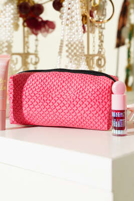 Jakarlı Fermuarlı Makyaj Çantası Gül Kurusu - NEW WELL