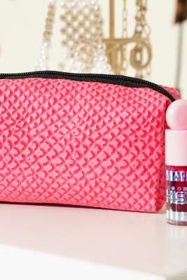 Jakarlı Fermuarlı Makyaj Çantası Gül Kurusu - Makyaj Aksesuarları