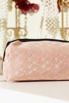 Jakarlı Fermuarlı Makyaj Çantası Pudra - Makyaj Aksesuarları