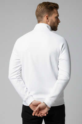 Jakarlı Örme Erkek Hırka Ekru - Erkek Hırka