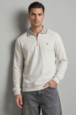 Jakarlı Polo Yaka Fermuarlı Erkek Sweatshirt Gri - FRESHMAN