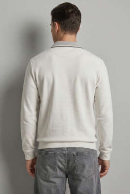 Jakarlı Polo Yaka Fermuarlı Erkek Sweatshirt Gri - Erkek Sweatshirt