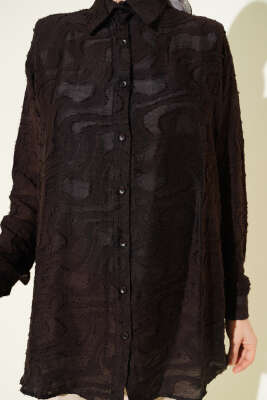 Jakarlı Püskül Detaylı Gömlek Acı Kahve - Gömlek