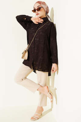 Jakarlı Püskül Detaylı Gömlek Acı Kahve - Gömlek