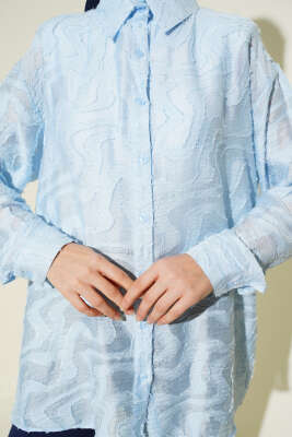 Jakarlı Püskül Detaylı Gömlek Bebe Mavi - Gömlek