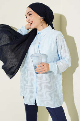 Jakarlı Püskül Detaylı Gömlek Bebe Mavi - NEVA MODA