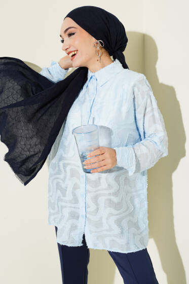 Jakarlı Püskül Detaylı Gömlek Bebe Mavi - Gömlek