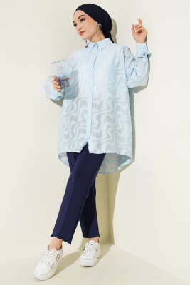 Jakarlı Püskül Detaylı Gömlek Bebe Mavi - Gömlek