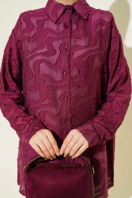 Jakarlı Püskül Detaylı Gömlek Bordo - Gömlek