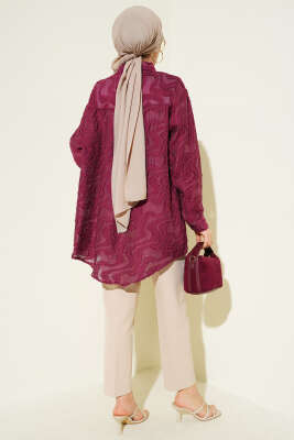 Jakarlı Püskül Detaylı Gömlek Bordo - Gömlek