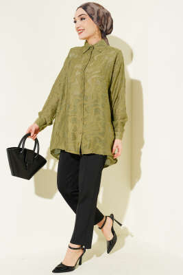 Jakarlı Püskül Detaylı Gömlek Çağla Yeşili - Gömlek
