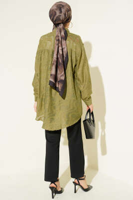 Jakarlı Püskül Detaylı Gömlek Çağla Yeşili - Gömlek