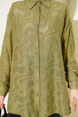 Jakarlı Püskül Detaylı Gömlek Çağla Yeşili - Gömlek