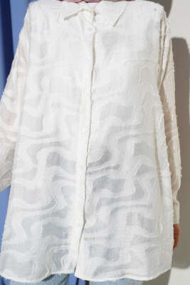 Jakarlı Püskül Detaylı Gömlek Ekru - Gömlek