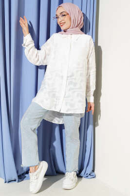 Jakarlı Püskül Detaylı Gömlek Ekru - Gömlek