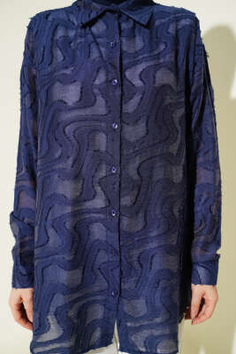 Jakarlı Püskül Detaylı Gömlek Lacivert - Gömlek